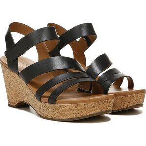 Naturalizer Cynthia Wedge Sandal Women Size 7.5 Cork Platform Sole Black Leather
